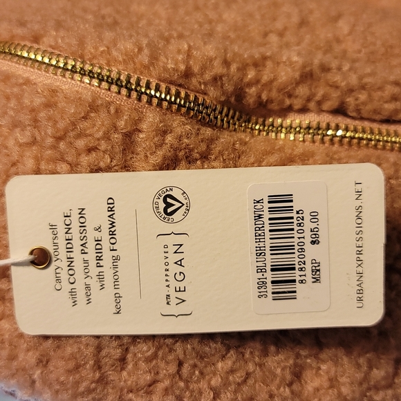 URBAN EXPRESSIONS Herdwick Pink Blush Faux Shearling Backpack - Picture 6 of 11